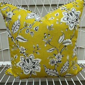 Citrine Yellow/White Floral Accent Pillow/ Modern Design. Designer fabric.